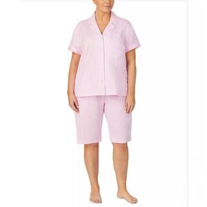 New! RALPH LAUREN Women's Striped Knit Pajamas PJ 2-Piece Set Top Shorts Size 1X